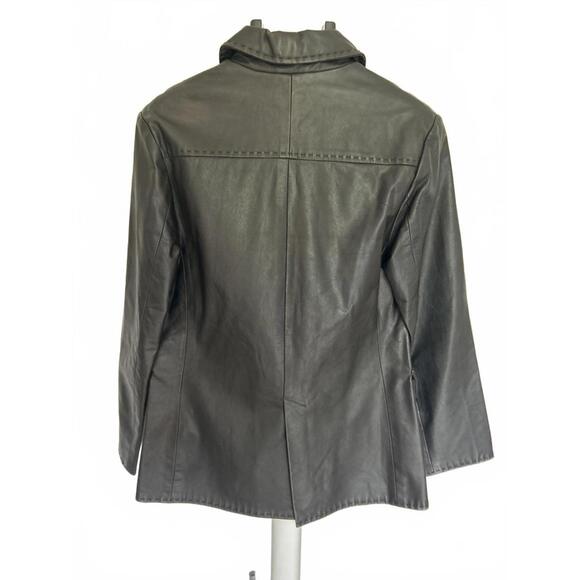 Lucky Brand Dungarees America Y2K Womens Leather Jacket Brown Sz S Button Front - Picture 4 of 10